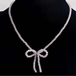 NWOT Dainty Pink Ballet Princess Beaded Choker Coquette Classy Bow Necklace
